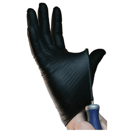 hand stretching Atlantic Safety Black Lightning Nitrile Gloves - Powder Free to show durability