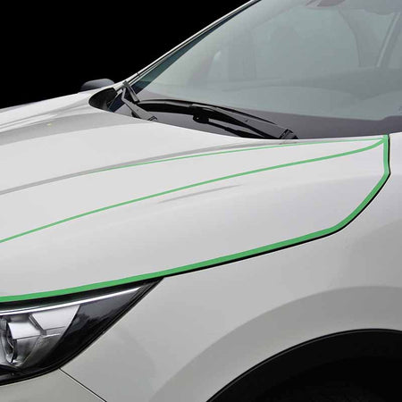 Colad Fine Line Tape applied to a white car hood