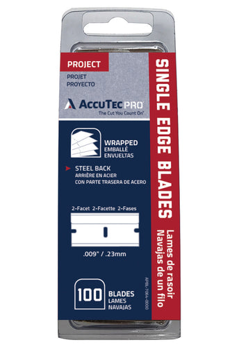 AccuTec PRO Steel Back Single Edge Razor Blade, 100 Pack