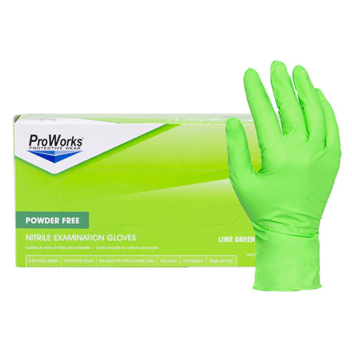 ProWorks Lime Green Nitrile Exam Gloves, Powder Free, 6 mil