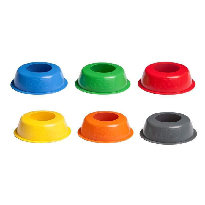 Colad Pump Spray Coding Rings in blue, green, red, yellow, orange and gray.